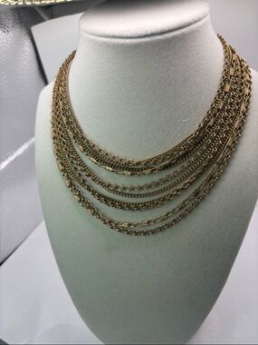 Vintage Coro Multi-Strand Gold Layered Chain Necklace - Women Jewelry